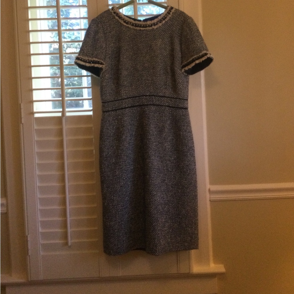 Tory Burch Classic Tweed Dress Size 8 Blue and White
